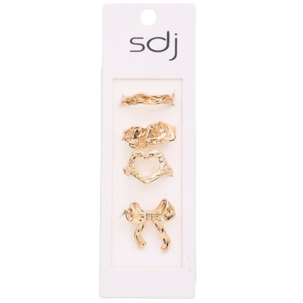SDJ HEART RIBBON BOW ASSORTED METAL RING SET