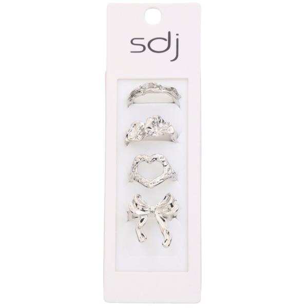 SDJ HEART RIBBON BOW ASSORTED METAL RING SET
