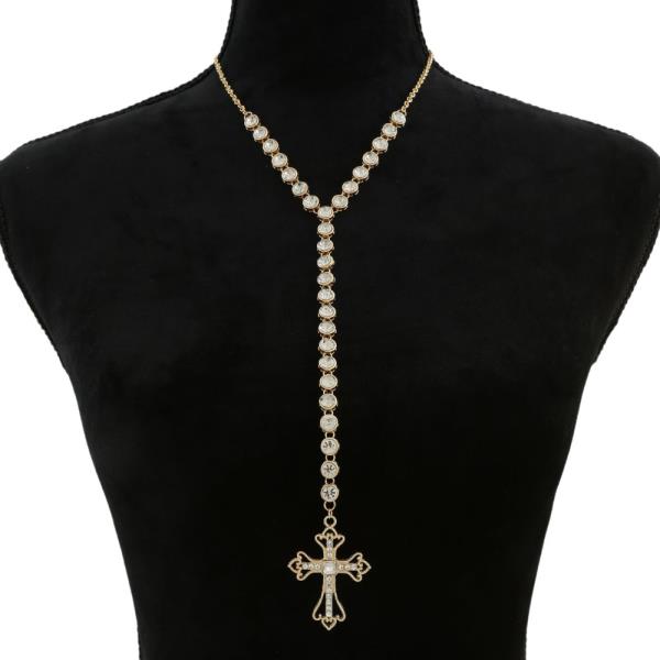 SDJ CROSS PENDANT RHINESTONE Y SHAPE NECKLACE