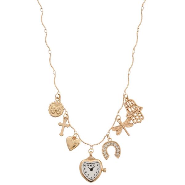 SDJ HEART CLOCK MULTI CHARM NECKLACE