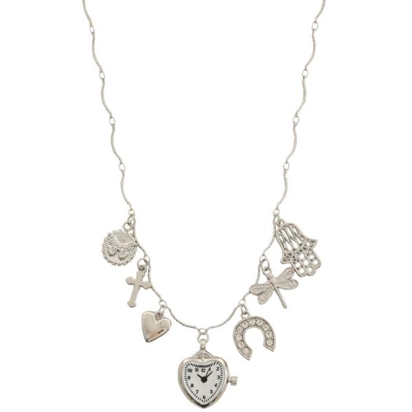 SDJ HEART CLOCK MULTI CHARM NECKLACE