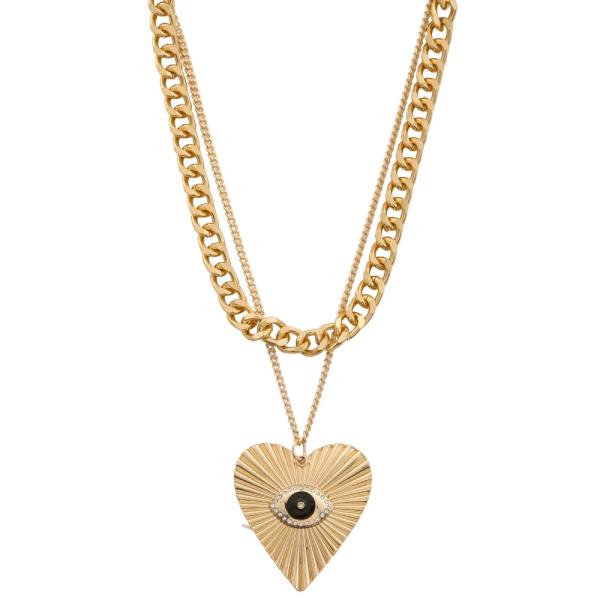 SDJ HEART EYE PENDANT CURB LINK LAYERED NECKLACE