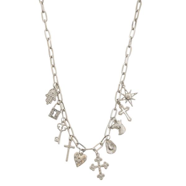 SDJ CROSS HEART MULTI CHARM METAL NECKLACE