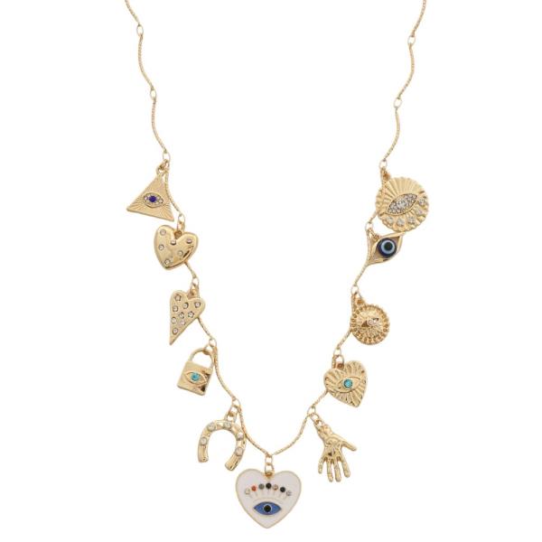 SDJ HEART MULTI CHARM STATION NECKLACE
