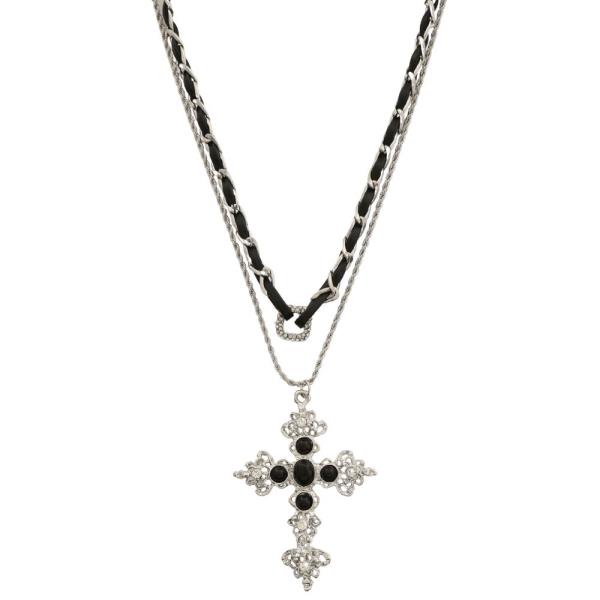 SDJ CROSS PENDANT LAYERED NECKLACE
