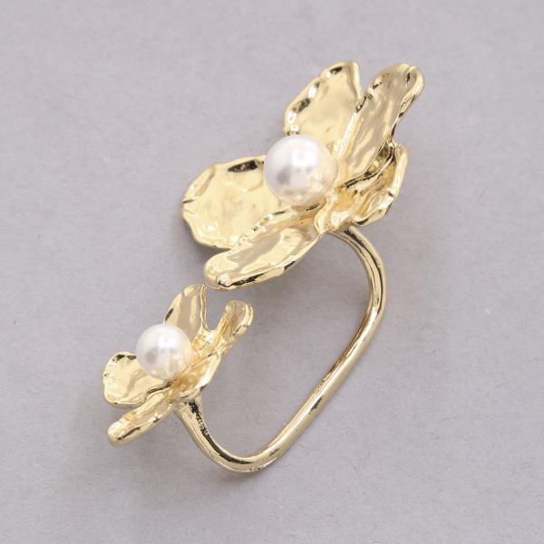 SDJ DOUBLE FLOWER PEARL BEAD RING