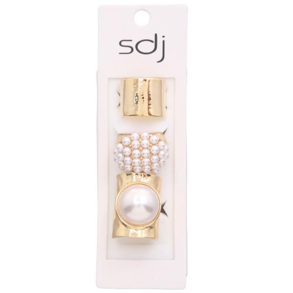 SDJ PEARL BEAD METAL ASSORTED RING SET