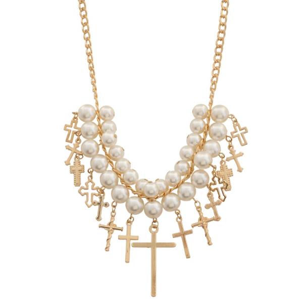 SDJ MULTI CROSS PEARL BEAD NECKLACE