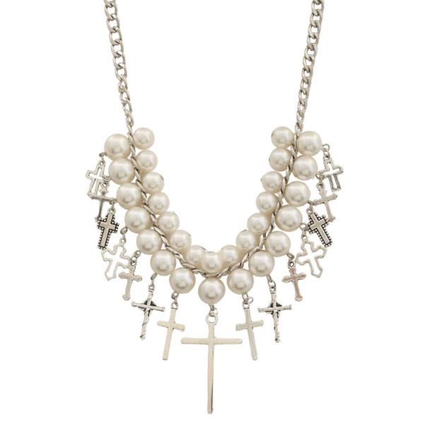 SDJ MULTI CROSS PEARL BEAD NECKLACE