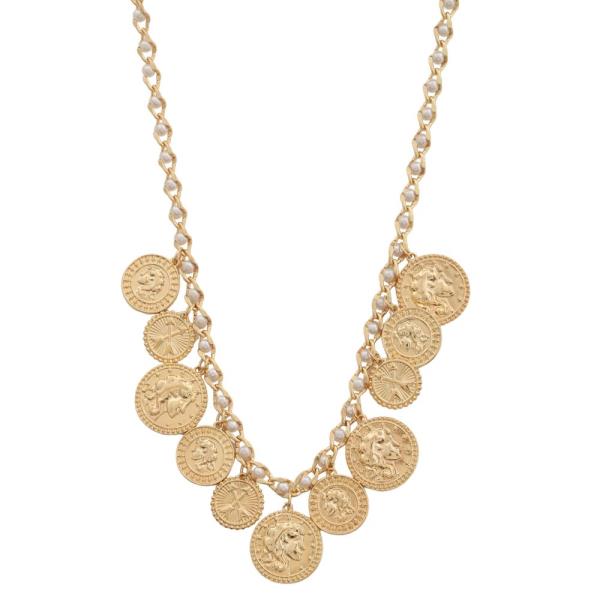 SDJ COIN PEARL BEAD METAL NECKLACE