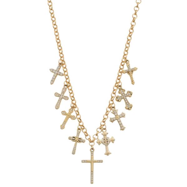 SDJ RHINESTONE MULTI CROSS STATION METAL NECKLACE