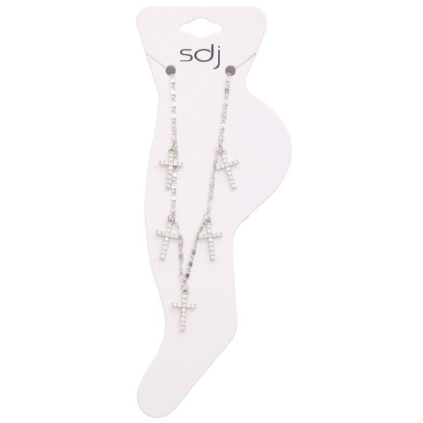 SDJ CROSS RHINESTONE STATION METAL ANKLET