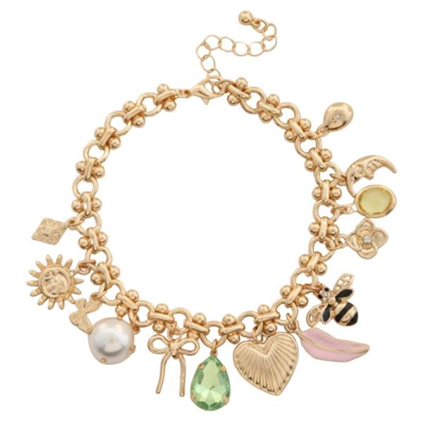 HEART RIBBON MULTI CHARM BRACELET