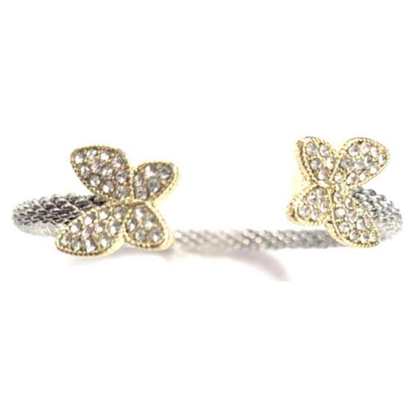 TOW TONE RHINESTONE BUTTERFLY CUFF BRACELET