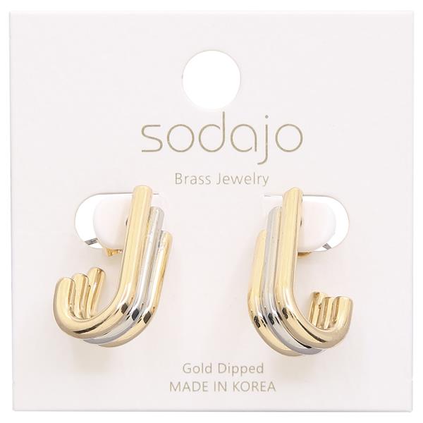 SODAJO GOLD DIPPED 2 TONE ART DECO OPEN HOOP EARRING