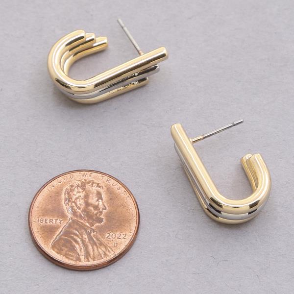 SODAJO GOLD DIPPED 2 TONE ART DECO OPEN HOOP EARRING