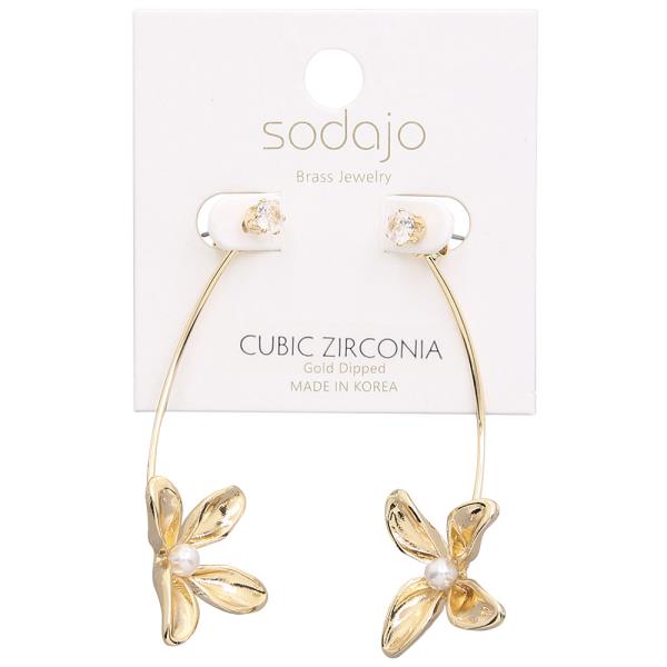 SODAJO GOLD DIPPED CZ FLOWER DANGLE EARRING