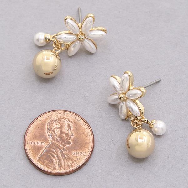 SODAJO GOLD DIPPED FLOWER BALL PEARL CHARM EARRING