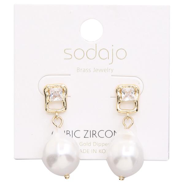 SODAJO GOLD DIPPED CZ PEARL DROP EARRING
