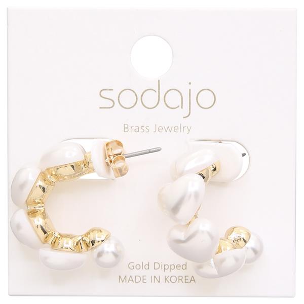 SODAJO GOLD DIPPED PEARL HEART OPEN HOOP