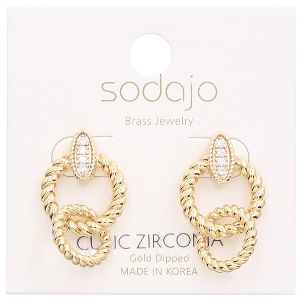 SODAJO GOLD DIPPED CZ STONE DOUBLE ROUND LINK EARRING