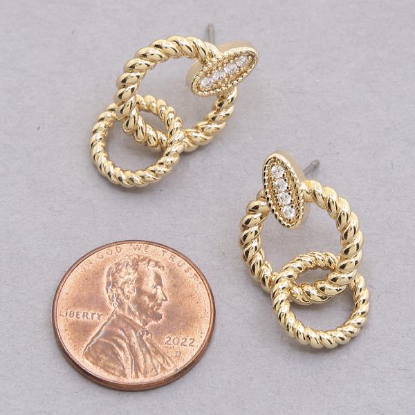 SODAJO GOLD DIPPED CZ STONE DOUBLE ROUND LINK EARRING