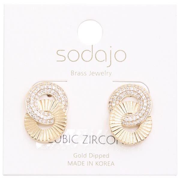 SODAJO GOLD DIPPED CZ STONE DOUBLE ROUND LINK EARRING