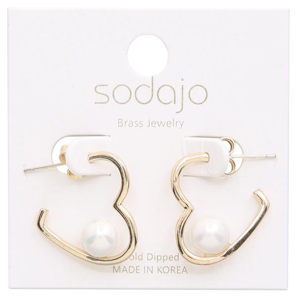SODAJO GOLD DIPPED PEARL ACCENT HEART OPEN HOOP EARRING