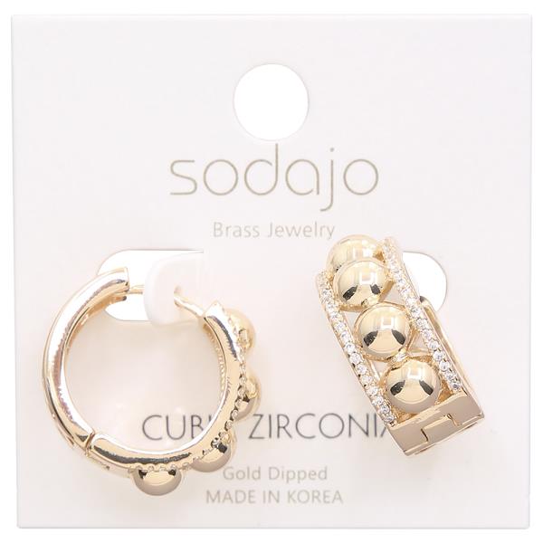 SODAJO GOLD DIPPED CZ ORNATE OPEN HOOP EARRING