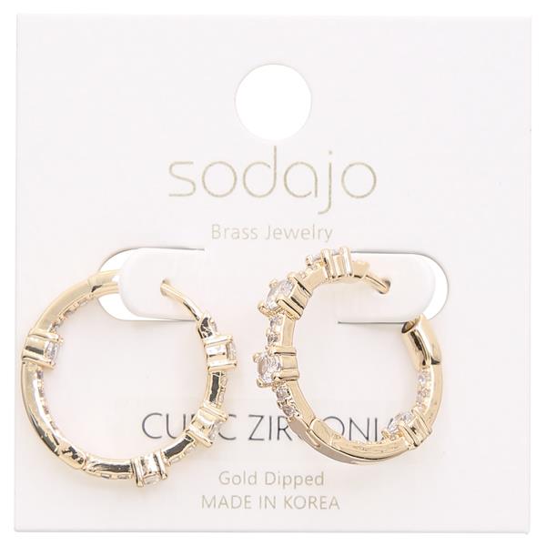 SODAJO GOLD DIPPED CZ STONE HOOP EARRING
