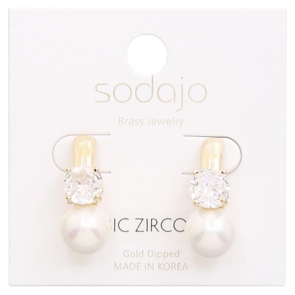 SODAJO GOLD DIPPED PEARL CZ STONE EARRING