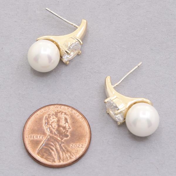 SODAJO GOLD DIPPED PEARL CZ STONE EARRING
