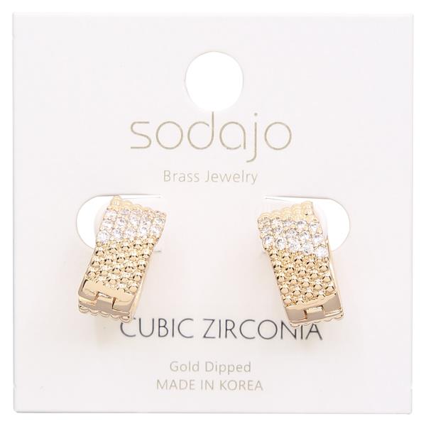 SODAJO GOLD DIPPED CZ TEXTURED HUGGIE EARRING