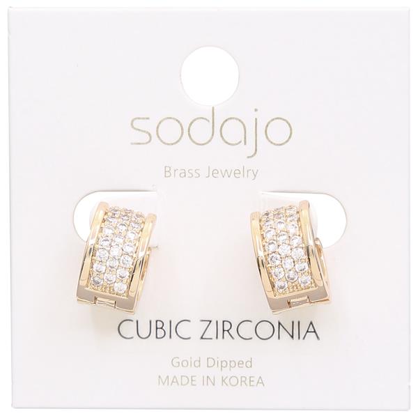 SODAJO GOLD DIPPED CZ TEXTURED HUGGIE EARRING