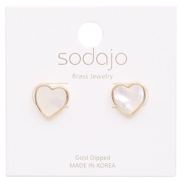 SODAJO GOLD DIPPED MOTHER OF PEARL HEART STUD EARRING