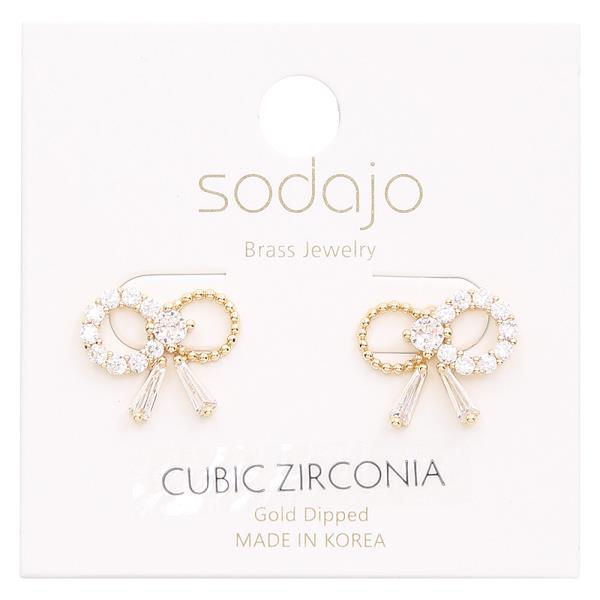 SODAJO GOLD DIPPED CZ RIBBON STUD EARRING