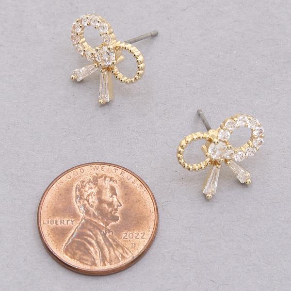 SODAJO GOLD DIPPED CZ RIBBON STUD EARRING
