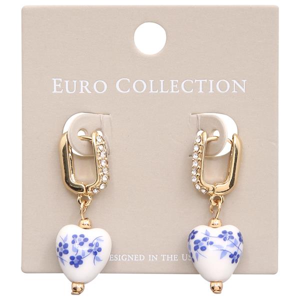 RHINESTONE HUGGIE CERAMIC HEART DANGLE EARRING
