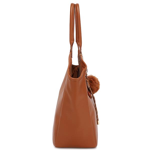 3IN1 SMOOTH POM HANDLE TOTE BAG W CROSSBODY AND WALLET SET