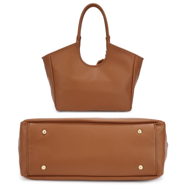 3IN1 SMOOTH POM HANDLE TOTE BAG W CROSSBODY AND WALLET SET