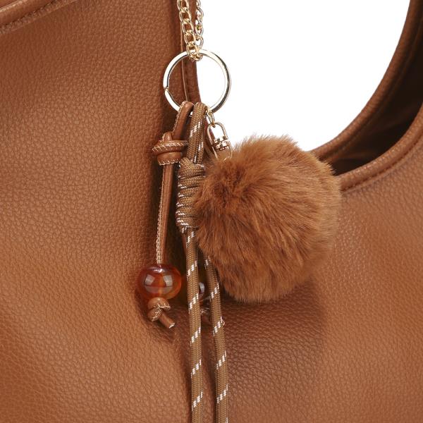 3IN1 SMOOTH POM HANDLE TOTE BAG W CROSSBODY AND WALLET SET