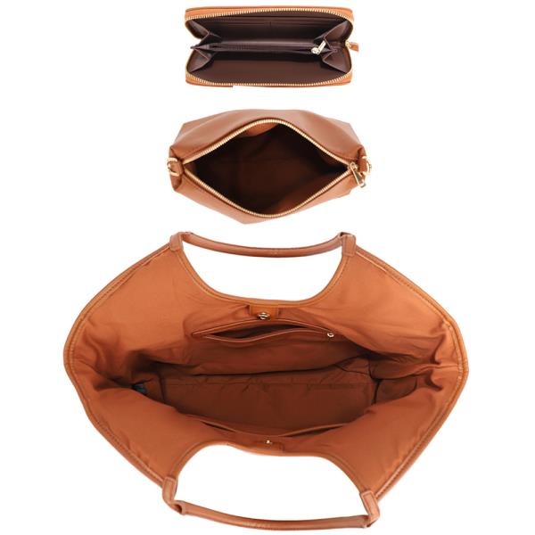 3IN1 SMOOTH POM HANDLE TOTE BAG W CROSSBODY AND WALLET SET