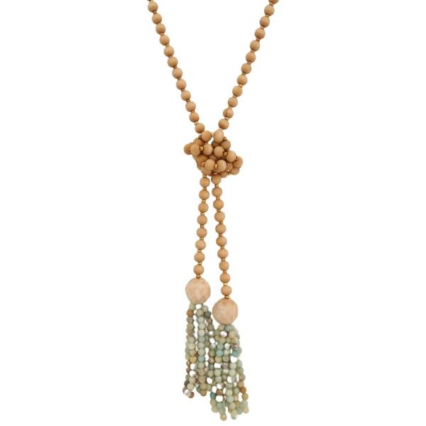 WOOD BEAD KNOT Y LONG NECKLACE