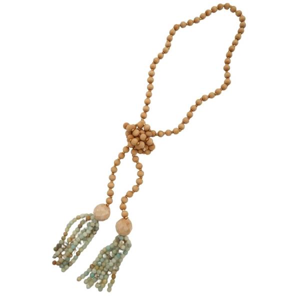 WOOD BEAD KNOT Y LONG NECKLACE