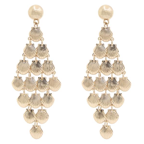 TEXTURED METAL LAYERED SHELL DROP DANGLE HOOK EARRINGS