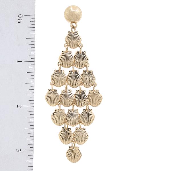 TEXTURED METAL LAYERED SHELL DROP DANGLE HOOK EARRINGS