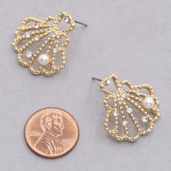 SEA LIFE RHINESTONE PEARL SHELL POST EARRING