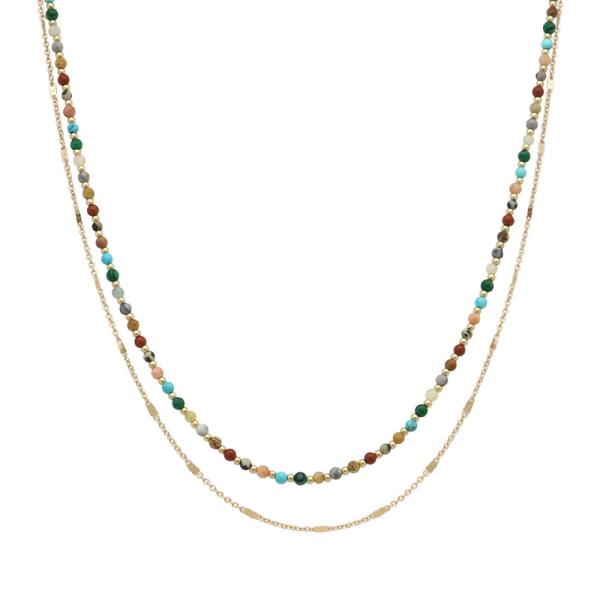FEATURING MIXED MULTICOLOR BEADS WITH DAINTY GOLD CHAINS LAYERED NECKLACE