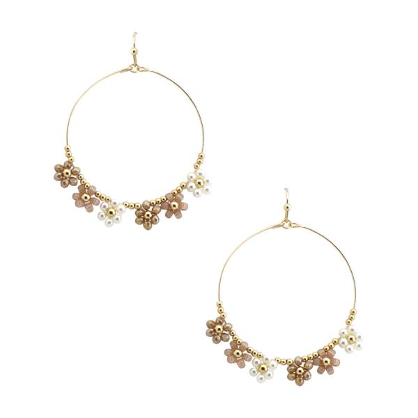 FLOWER BEADED ROUND DANGLE EARRING