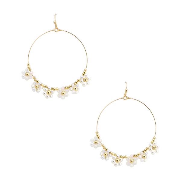FLOWER BEADED ROUND DANGLE EARRING